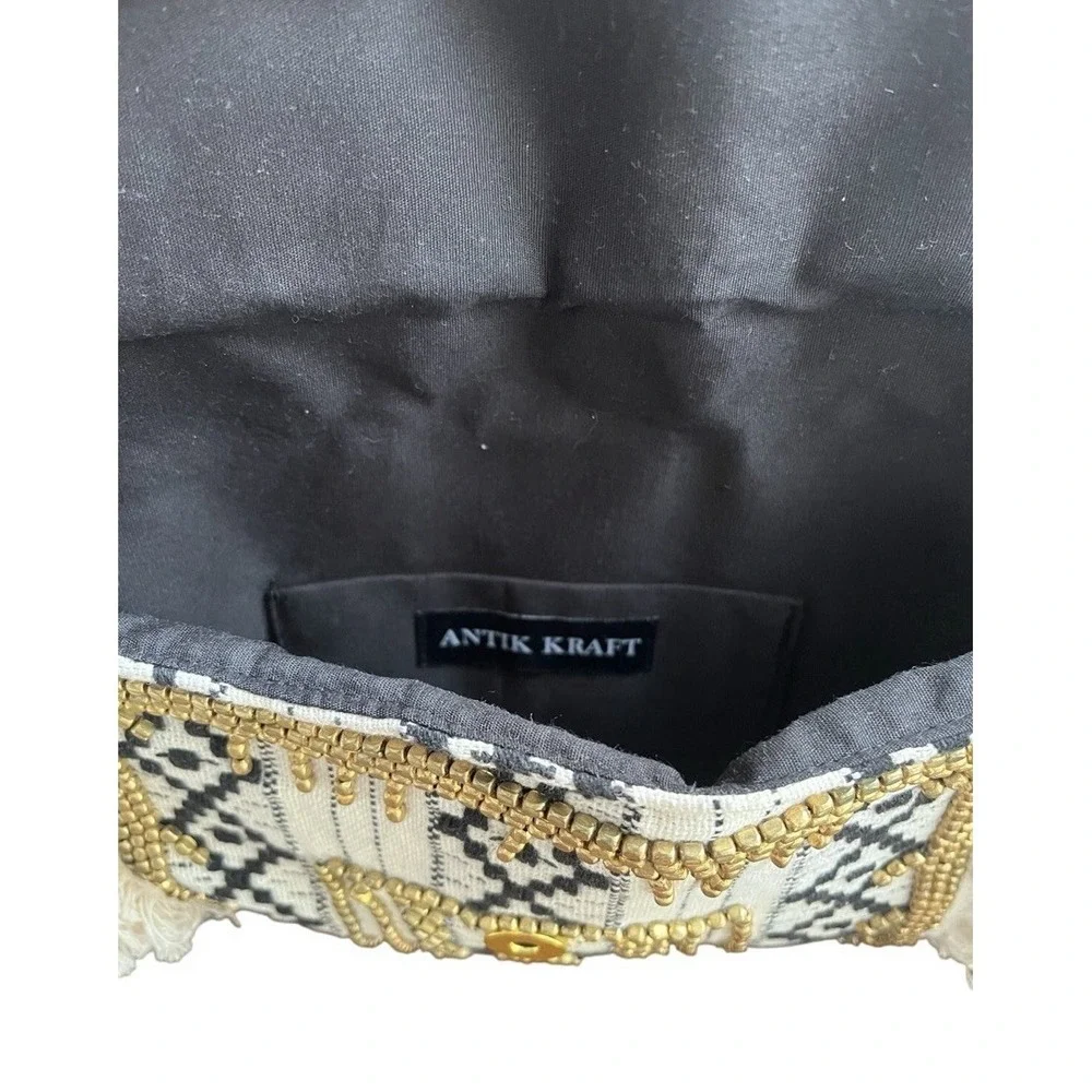 Antik Kraft Beaded Fringe Boho Clutch Crossbody Bag Tribal Woven Festival - Picture 9 of 9